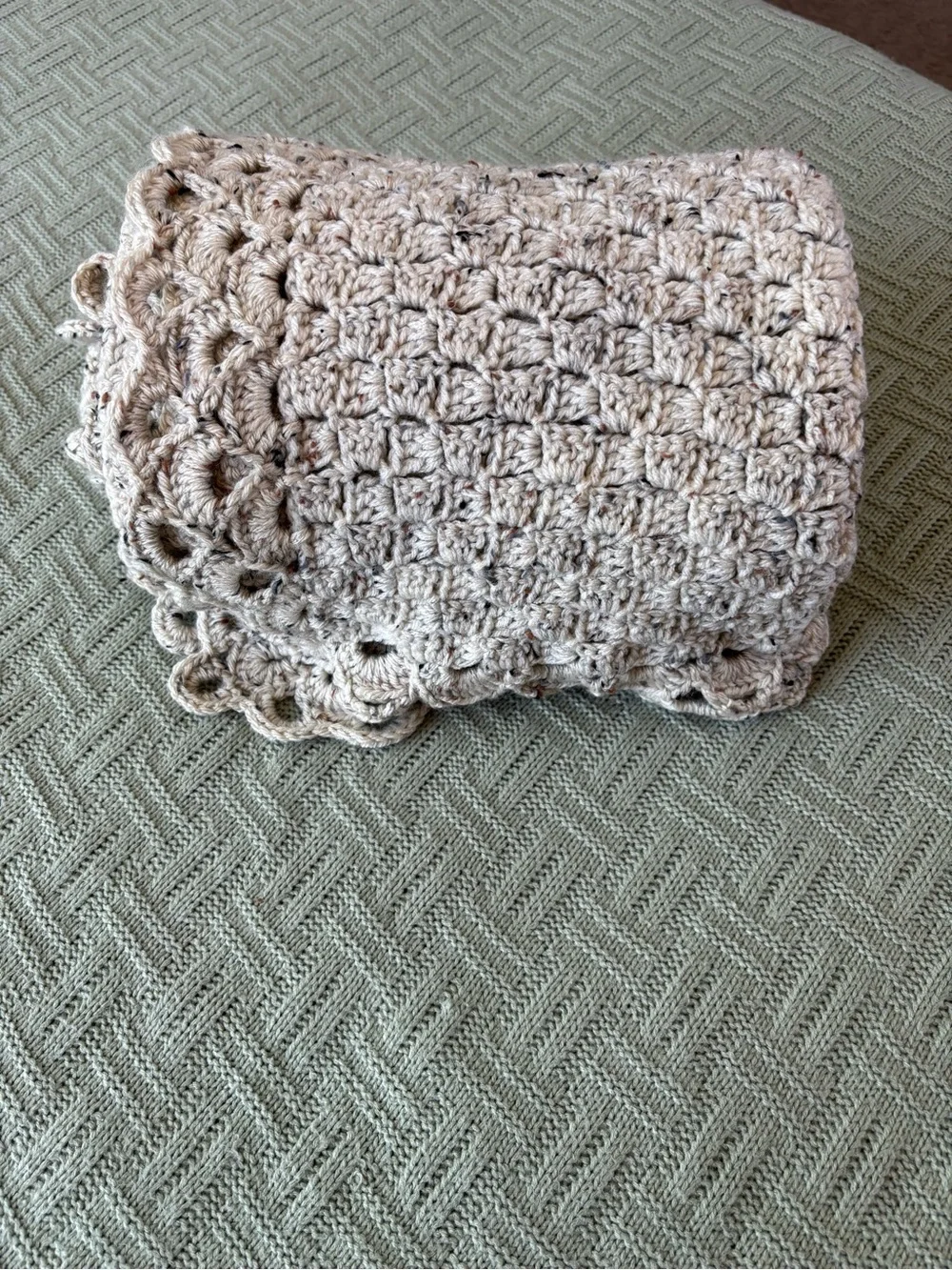 Handmade Crochet Blanket in Light Beige Heather